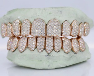 Export Quality Trendy Hip Hop VVS Moissanite <b>Diamond</b> Dental Grillz Set 925 <b>Silver</b> <b>Teeth</b> Caps for Daily Wear Available For Sale - Product Image 1