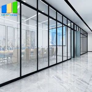 Marco de aluminio para oficina, diseño de doble Interior, perfil Modular, divisor de vidrio plegable para habitación, pared con persianas
