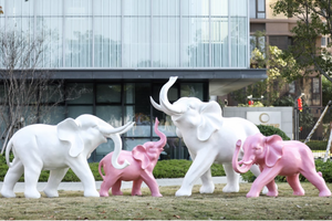 Dessin animé blanc éléphant artistique Sculpture décorative extérieur jardin cour centre commercial bureau résine/FRP à collectionner - Product Image 6