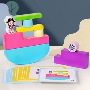 Juego de Equilibrio de Madera con Bloques de Construcción y Tarjetas Educativas, Divertido Juego Interactivo de Apilamiento de Torres para Niños y Adultos - Product Image 1