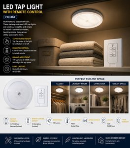 ไฟตู้แบบสัมผัส LED พร้อมรีโมทคอนโทรล ระยะเซ็นเซอร์ 7-10 เมตร ใช้แบตเตอรี่ C 4 ก้อน แสงสีขาวกลาง 4100K - Product Image 2