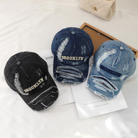 Topi Baseball Wanita 6 Panel Gaya Streetwear Amerika, Denim Distressed 100% Katun, Dapat Disesuaikan, Bordir Serbaguna, Model Terbaru 2026