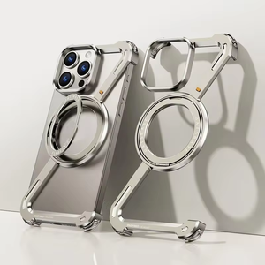 Custodia per telefono in lega di alluminio senza telaio per <span class=keywords><strong>iPhone</strong></span> 13/15/<span class=keywords><strong>14</strong></span> Pro/MAX Z custodia per telefono con anello girevole supporto per cavalletto magnetico stile Business - Product Image 4