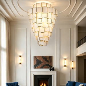 Lustre en albâtre et cuivre, luminaire moderne de luxe, éclairage décoratif d'intérieur pour villa, hôtel, hall, salon, salle à manger, maison - Product Image 2