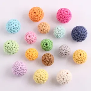 Aksesori perhiasan kalung anting-anting bola Crochet bola katun manik-manik crochet kayu 16mm buatan tangan organik