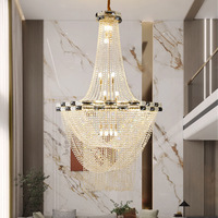 Lustre Moderne de Luxe Léger à la Française pour Villa, Suspension Longue Creuse en Cristal, Grand Luminaire Suspendu