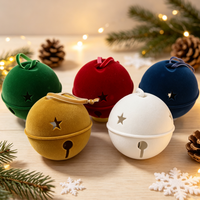 Ornement de Noël en plastique floqué de 100 mm |   Décoration suspendue en forme de cloche au toucher velours pour arbre de Noël