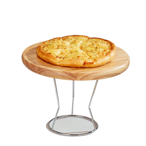 <span class=keywords><strong>Planche</strong></span> à <span class=keywords><strong>pizza</strong></span> ronde en <span class=keywords><strong>bois</strong></span> avec support métallique, plateau de service pour <span class=keywords><strong>pizza</strong></span> pour la présentation en restauration, outils et fournitures - Product Image 6