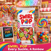 Bolsas de Plástico de Grado Alimenticio con Cierre de Cremallera y Ventana, Tipo Pillow Pouch, para Piruletas Rainbow Swirl, Embalaje Individual para Chicles Duros