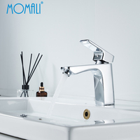 Grifo de Lavabo Contemporáneo Momali de Latón con Cartucho Cerámico, Monomando de Agua Fría y Caliente para Montaje en Encimera
