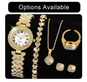 Montre à quartz de luxe pour femme la plus vendue avec ensemble de bijoux en strass, boucles d'oreilles, collier et affichage du cadran personnalisables - Product Image 2
