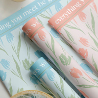 Kertas Pembungkus Bunga Motif Tulip Vintage Dengan Slogan, Bahan Pembungkus Buket Bunga, Kemasan Hadiah Florist Grosir