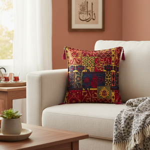 Flovered and Ottoman Sign Designed Turkish Chenille Fabric Cushion Cover <b>Pillow</b> - Product Image 2