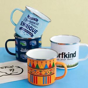 Mug en émail 12oz personnalisé avec logo, couleur durable, portable, style américain, poignée rétro, pour café, lait, thé, épaissi, pour l'extérieur - Product Image 4