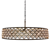 Lampe suspendue en cristal avec cage ronde en métal noir, perles de cristal, luminaire suspendu au plafond pour villa