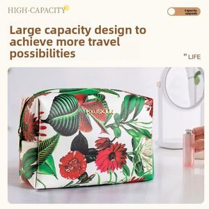 Luggage Vintage Print Women's <b>Travel</b> Portable PU Zipper Closure Household <b>Makeup</b> <b>Bag</b> - Product Image 5