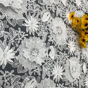 Fashional Organza Fleur De Luxe Polyester En Relief Tulle Tissu Tissu Non Cousu pour les Femmes