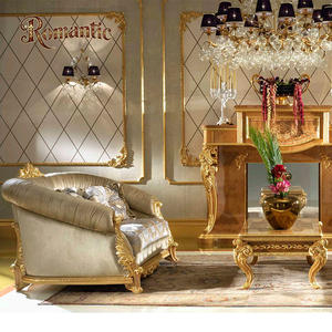 Juego de sofá dorado clásico de diseñador italiano para sala de estar, sofá francés de lujo con cojín suave de tela de madera maciza de gama alta - Product Image 5