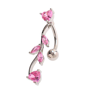 Joyería de moda para piercing de ombligo flotante, anillo de ombligo invertido chapado en oro, nueva rama de corazón de cristal rosa, hermosa y delicada barra para ombligo - Product Image 3