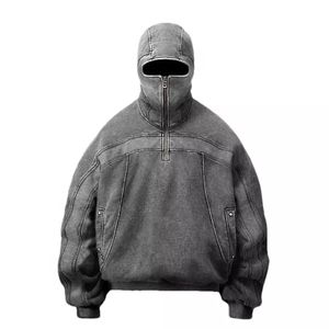 เสื้อฮู้ดแบบซิปเปิดไหล่แบบมีฮู้ดสำหรับซักกรดแบบวินเทจ - Product Image 6