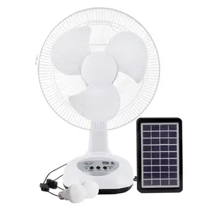 Hete Verkoop Witte 12 Inch Zonne-Energie Ventilator Met Zonnepaneel En Lamp Oplaadbare Ac-Dc Zonne-Energie Tafelventilator