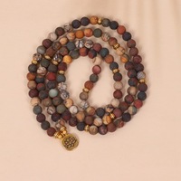 108 Mala-Perlen Spirituelles Yoga-Armband mit Lotusblüten-Anhänger, matt, 8mm, Picasso-Gebets-Mala-Halsketten/Armbänder