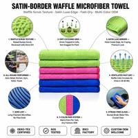 Toalla de Microfibra con Textura de Waffle 3D de 40*40cm, 450GSM, Absorbente de Agua, Resistente a los Olores, con Logotipo Personalizado, para Limpieza del Hogar