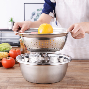 Stainless Steel <b>Colander</b> Set With Lid And <b>Strainer</b> Bowl For Kitchen Vegetable Washing And Drainage - Product Image 2