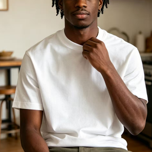 Camisetas de algodón pesado de cuello redondo para hombre <span class=keywords><strong>y</strong></span> mujer, estilo oversize, cómodas <span class=keywords><strong>y</strong></span> sencillas, con logo OEM al por mayor, ideales para correr <span class=keywords><strong>y</strong></span> trabajar. - Product Image 5