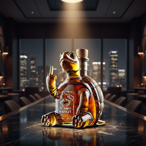 Bouteille de vin en verre borosilicate de luxe de 350 ml en forme de tortue 3D avec doigt d'honneur, carafe unique - Product Image 1