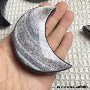 Collection de sculptures de lune en obsidienne argentée, sculptées à la main, en cristal naturel, vente en gros - Product Image 1