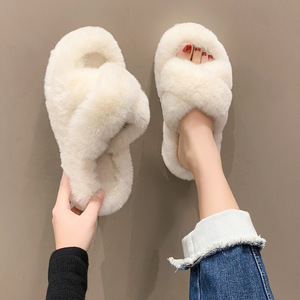 Chaussons d'hiver en fourrure pour femmes, à bout ouvert, rehaussants, pour la maison, couleur unie, doublure chaude et confortable, chaussures d'intérieur - Product Image 2