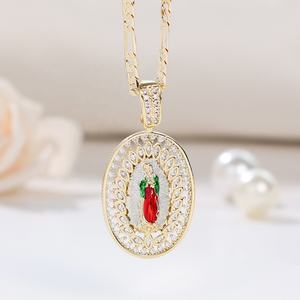 A7CP1425 Religión Joyería Chapado En Oro <span class=keywords><strong>Virgen</strong></span> <span class=keywords><strong>De</strong></span> <span class=keywords><strong>Guadalupe</strong></span> Colgante Cadena Con La <span class=keywords><strong>Virgen</strong></span> <span class=keywords><strong>De</strong></span> Banada En Oro Laminado 18K - Product Image 1