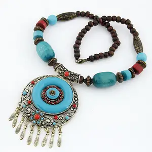 SYB02 Vintage turquoise stone pendant necklace Bohemian style Fashion Beads necklace jewelry