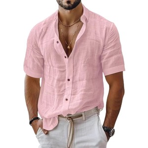 <span class=keywords><strong>Camicia</strong></span> Casual da <span class=keywords><strong>Uomo</strong></span> in Cotone e <span class=keywords><strong>Lino</strong></span> Tinta in Capo, Traspirante e Anti-umidità, a Maniche Corte, Tinta Unita, per la Primavera - Product Image 5