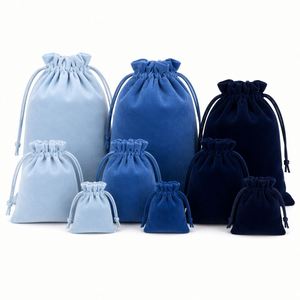ถุงกำมะหยี่สีน้ำเงินหรูหราแบบขายส่ง ถุงใส่เครื่องประดับเนื้อนุ่มพร้อมเชือกรูด - Product Image 1