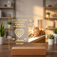 Lampe de nuit LED 3D commémorative pour animaux de compagnie, base en bois, abat-jour au design moderne, option DIY, alimentation USB, certifiée CE, cadeau de souvenir pour animal de compagnie