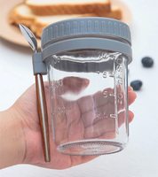 Bocaux à Avoine Portables avec Couvercle et Cuillère 300ml (10oz) – Contenants en Verre Type Mason pour Céréales et Petit-Déjeuner