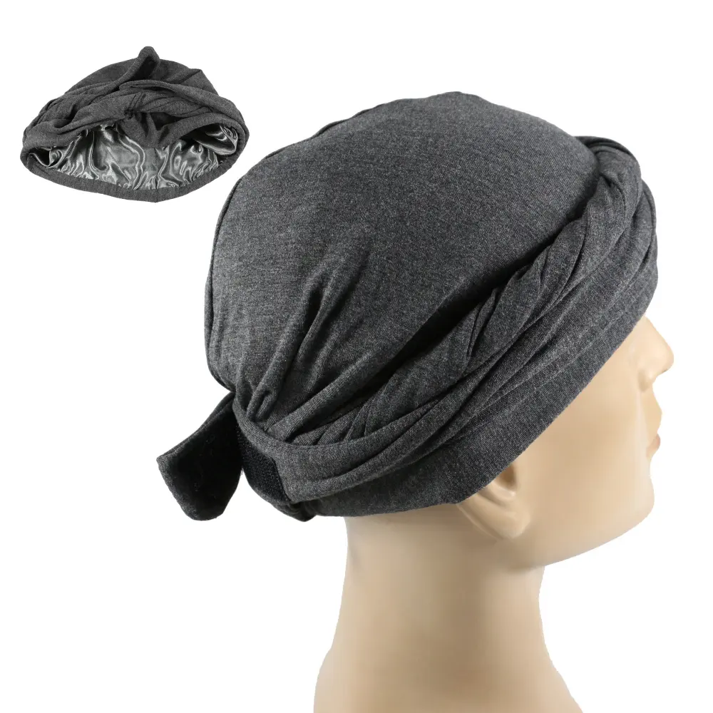 HZM-23398 Turbante pré-amarrado para homens cetim forrado Vintage Twist Head Wraps Durag Halo Magic Tape Turbante Presentes para homens