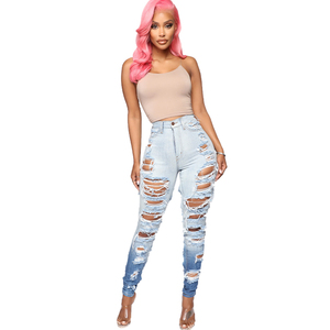 Vente en gros Nouvel Arrivage Streetwear <span class=keywords><strong>Jean</strong></span> Taille Haute Stretch Skinny Creux Déchiré Jeans Femmes Mode Lavé Chaud Sexy Fille Jeans - Product Image 4