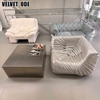 Canapé Caterpillar en cuir argenté, style Togo minimaliste italien, fauteuil de relaxation, canapé individuel en mousse haute élasticité pour villa et appartement
