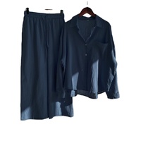 Ensemble chemise femme 2 pièces vintage grande taille en coton et lin pantalon taille haute