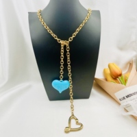 Collier long HC Fashion 95CM en acier inoxydable, collier lariat en forme de Y avec pendentif cœur émaillé et fermoir mousqueton – Fournisseur en gros