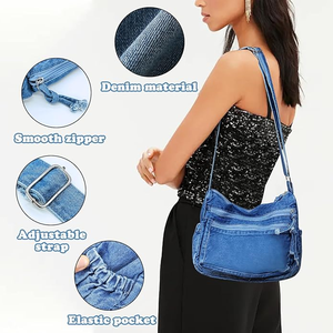 Bolso Bandolera Retro Personalizado Ligero de Gran Capacidad, Bolso de Mano de Mezclilla, Bolsos de Hombro Estilo Hobo para Mujer - Product Image 5