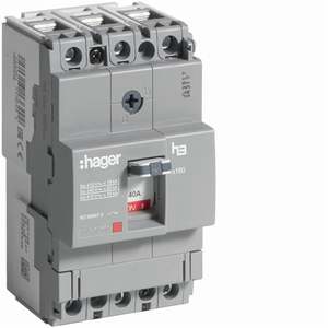 HDA040L ปรับแต่งได้ด้วยเซอร์กิตเบรกเกอร์แบบหล่อขึ้นรูปของ Hagers รุ่น h3 x160 TM 3P 18kA 40A - Product Image 1