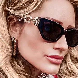 Hot New Sunglasses Chain Link Sunglasses 2022 Polygon Square Metal Fashion Sunglasses Sun Glasses Women UV400 Customer Logo AC