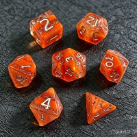 Ensemble de dés polyédriques transparents orange à paillettes, dés de jeu en résine personnalisés avec numéros argentés pour les jeux de rôle Dungeons and Dragons et les jeux de société