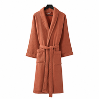 Robe unisexe en coton éponge à col châle, orange, super douce pour le quotidien et après le bain, service OEM pour femmes