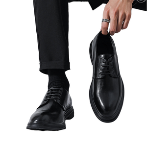 Zapatos de Vestir de Cuero Genuino para Hombre Shelby, Estilo Británico Informal de Negocios, para Entrevista de Funcionario Civil, Negros, con Punta en Pico, para Otoño - Product Image 1