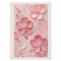 Lukisan Minyak Bunga Pink Bertekstur 3D Buatan Tangan 30x50cm dengan Teknik Impasto dan Pisau Palet di Kanvas Katun Linen untuk Dekorasi Rumah